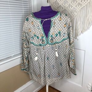 Lucky Brand Embroidered Peasant Top Size M Boho 🤍